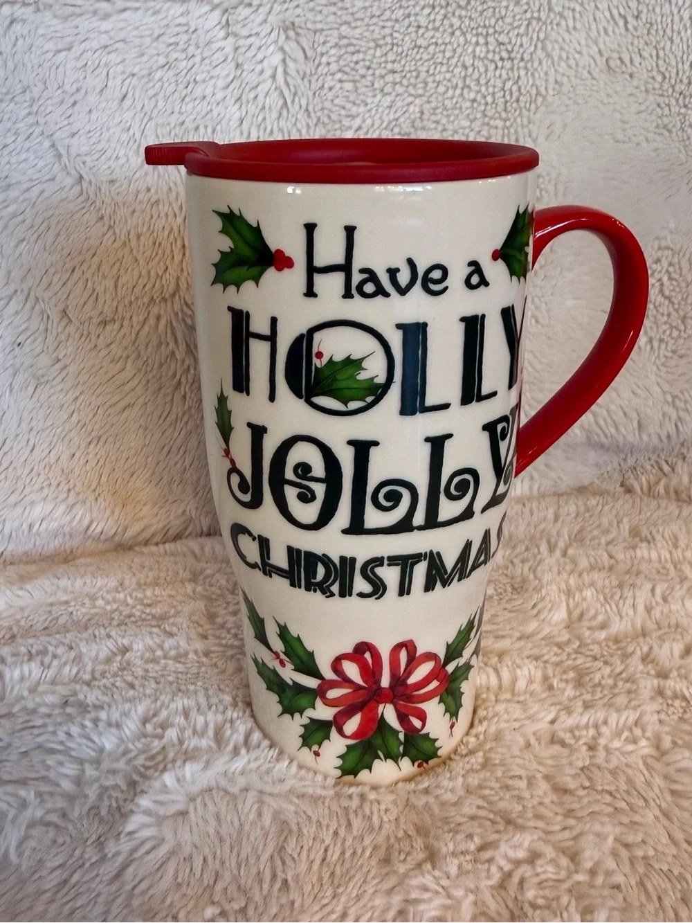 Lenox White Holiday 'Holly Jolly Christmas' Mug with Red Trim